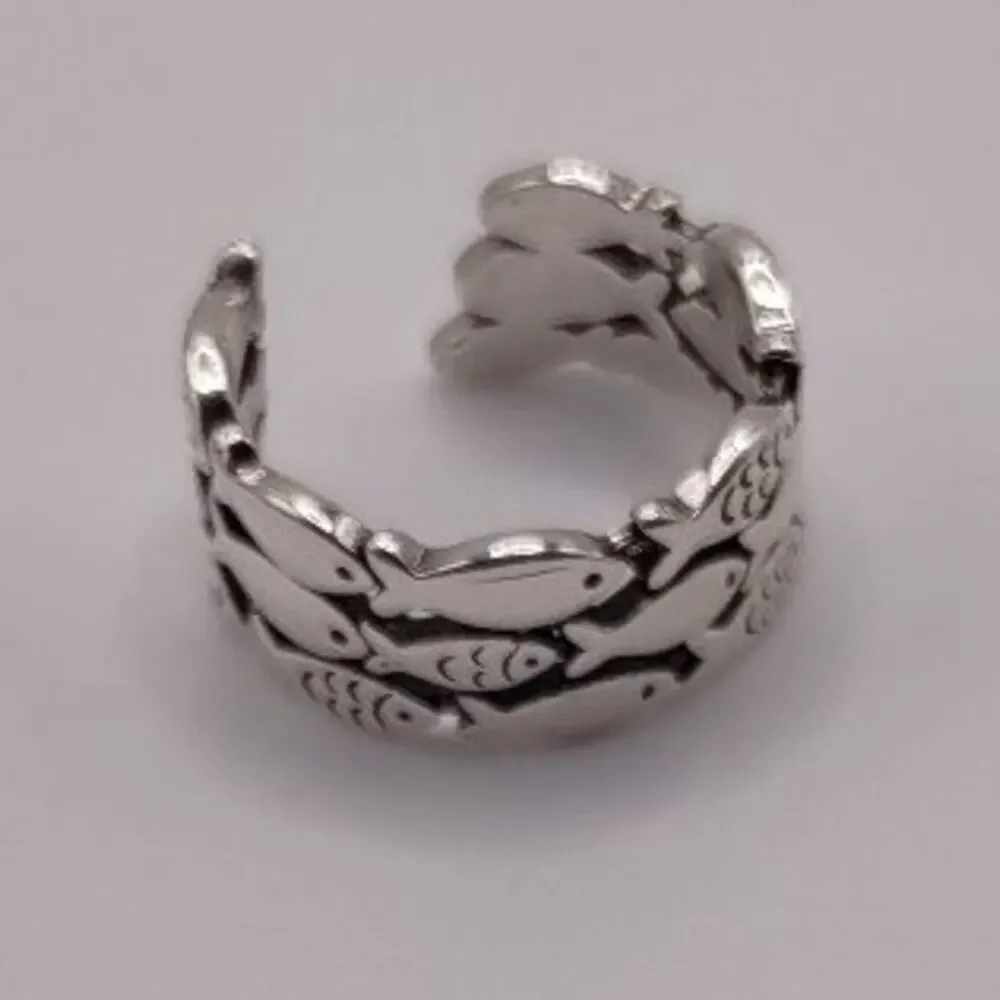 925 Sterling Silver Ring Jesus Fish School Christian Jewelry Birthday Gift New!!